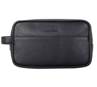 Men's Two-Zip Pebble Grain Leather Wash Bag, Black/Bordeaux, One Size