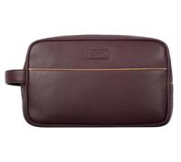 Men's Two-Zip Pebble Grain Leather Wash Bag, Bordeaux/Light Tan, One Size