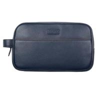 Men's Two-Zip Pebble Grain Leather Wash Bag, Navy/Cognac, One Size
