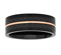 Men's Twotone Wedding Band 8mm Black & Rose Tone Stainless Steel Ring with Carbon Fiber Center Modern & Bold for Him, metal, no gemstone