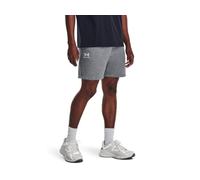 Men's UA Essential Fleece Shorts, Pitch Gray Medium Heather / White, XX-Large