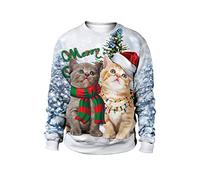 Men's Ugly Christmas Jumper Clearance Funny Xmas Pullover Sweater Reindeer Sweatshirt Long Sleeve Warm Tops Digital Print Sweatshirts Slim Fit Unisex Festive Jumpers for Men Women Teens Couples