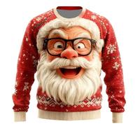 Men's Ugly Christmas Jumper - Funny 3D Effect Grumpy Santa Graphic Sweatshirt, Novelty Xmas Pullover Top for Christmas Jumper Day, Party & Winter Gifts, Warm Crew Neck (A05-Watermelon Red, XXXXL)