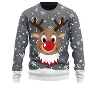 Men's Ugly Christmas Jumper, Funny Reindeer Print, Crew Neck Christmas Jumper, Christmas Long Sleeve Shirt, Ugly Christmas Sweater, Xmas Warm Winter Jumper, Christmas Costume, gray, M