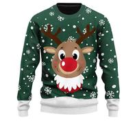 Men's Ugly Christmas Jumper, Funny Reindeer Print, Round Neck, Christmas Jumper, Christmas Long Sleeve Shirt, Ugly Christmas Sweater, Xmas Warm Knitted Jumper, Christmas Costume