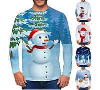 Mens Ugly Christmas Jumper Novelty Funny Xmas Sweatshirt 3D Print Snowman Pullover Long Sleeve Sweater Causal Crewneck Blouse Regular Fit Shirt Winter Warm Jumpers Holiday Parties Clothing Plus Size