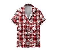 Men's Ugly Christmas Shirt Funny Santa Claus Reindeer Shirts Short Sleeve Tshirt Xmas Lapel Shirt Button Down Shirts Novelty Graphic Pullover Snowflakes Print Tops Holiday Casual Blouse