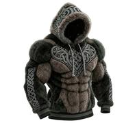 Mens Ugly Christmas Sweatshirt Hoodies Soft Plush, Muscle Pattern Flannel Fuzzy Sherpa Warm Pullovers Ribbed Cuff Funny Novelty Fashion Holiday Parties Hooded Clothing(tonA-Blackish Green, M)