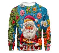 Men's Ugly Christmas Sweatshirts UK Clearance Santa Claus Xmas Tree Printed Jumper Patchwork Pullover Long Sleeve Sweater Round Neck Blouse Fashion Casual Jumpers Fall Winter Warm Shirt Festive Tops