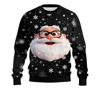 Men's Ugly Christmas Sweatshirts Unisex 3D Ugly Christmas Santa Claus Pullover Sweatshirt Funny Xmas Elf Print Long Sleeve T-Shirt Jumper Winter Work Sweatshirt Cotton Casual Pullover (Black,5XL)