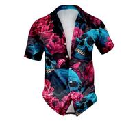 Mens Ugly Halloween Pumpkin Bat Shirts Printed Button Down Casual Short Sleeve Horror Ghost Themed Hawaiian Shirt Graphic T Shirts for Man Scary Halloween Costumes for Adults, 3XL