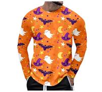 Mens Ugly Halloween Pumpkin Bat Shirts Printed Button Down Casual Short Sleeve Horror Ghost Themed Hawaiian Shirt Autumn Fashion Plus Size Halloween Costumes for Men (Orange, L)