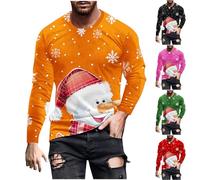Mens Ugly Xmas Pullover, Christmas Jumper Snowflakes Snowman Sweatshirt Novelty 3D Printed Shirt, Long Sleeve Jumper Funny Christmas Sweater Crewneck Sweatshirt for Holiday Parties Red