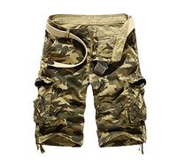 Mens UK Cargo Shorts Cotton Combat Camo Shorts with Multi Pockets Knee Length Scruffs Work Utility & Safety Loose Fit Overalls Workwear Khaki 32