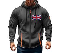 Men's UK England Flag Style Stylish Loose Fit Drawstring Pockets Hoodie Hooded Hood Sweatshirts Printed Zip-Up Hoodie Long Sleeve Casual Comfortable Polyester Lightweight Trendy Streetwear Jacket