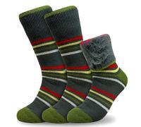 Mens Ultra Thick Fluffy Winter Socks - 2.4 TOG Thick Non Elastic Thermal Socks for Men - Perfect For Wearing To Bed, Around the House and Outdoor (Green)