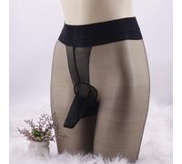 Mens Ultra Thin Bodyhose Stockings Seamless Tights Lightweight Nylon Blend Flexible Material Open Crotch Black or Skin Fits Up to 80Kg Smooth Fit for(Black Open)