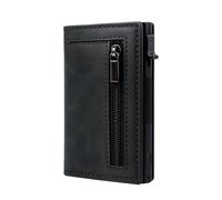 Men's Ultra Thin Leather Wallet with Automatic Card Ejection & Metal Money Clip - Slim Design for Easy Carry(Black)