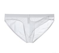 Men's Ultra Thin Mesh Briefs with Transparent Elephant Nose Quick Dry Low Waist Underpants Suitable for All Seasons (M White)
