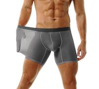 Men's Ultra-Thin Underwear Sheer Transparent Lightweight Bulge Pouch Boxer Sexy Seamless U Convex Boxer Shorts (Dark Grey,L)