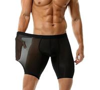 Men's Ultra-Thin Underwear Sheer Transparent Lightweight Bulge Pouch Boxer Sexy Seamless U Convex Boxer Shorts (Black,3XL)
