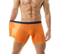 Men's Ultra-Thin Underwear Sheer Transparent Lightweight Bulge Pouch Boxer Sexy Seamless U Convex Boxer Shorts (Orange,XXL)