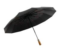 Men's Umbrella With Wooden Handle Black Automatic Open Strong Windproof Golf gOLFING Wood For Womens Ladies Gents Stick Large Size or Compact Handbag Travel Quality Auto (1 x Black Compact Wood Hande)