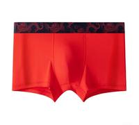 Men's Underwear, 1 Pack, Red Dragon Print Boxer Shorts, Mid Waist U Convex Pouch Design, Breathable Stretch Trunks for Daily Wear(3XL Red4)
