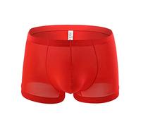 Men'S Underwear 2Pcs Summer Cool Ice Silk Men Underwear Seamless Transparent Boxer Shorts Ultra Thin Sheer Breathable Comfortable Panties-B Red,M