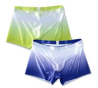 Mens underwear boxer briefs pack with pouch ice silk for man bugle convex sexy Breathable seamless panties Green pack (UK, Alpha, XL, Regular, Regular, Green and Blue)