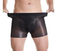 Men's Underwear, Boxer Briefs, See Through Shorts, High Glossy Oil Shiny Panties, Elastic Nylon Underpant for Men(XL Black)