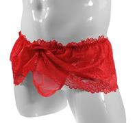 Mens Underwear Knickers Sissy Lace Briefs for Crossdress and Night Wear (Red)