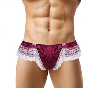 Men's Underwear Lace Triangle Briefs T Back Bow Sexy Underwear Deal Boxer Shorts, red, M