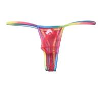 Men's Underwear Mesh G-String Erotic Thong See-Through Low Waist Briefs Sexy Elephant Pouch Breathable High Cut Thongs Strap Waistand Quick-dry G String for Party Red