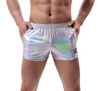 Mens Underwear Metallic Seamless Boxer Shorts Men Shorts & Trunks Low Rise Clubwear Leotard Thongs Underpants Bikini Swim Shorts for Stag Do Fancy Dress Costume Silver