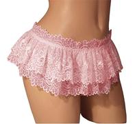 Men's Underwear Sissy Cross-dressing Sexy Soft Skirt Underwear Sissy Lace Thong (Color : Pink, Size : XL)