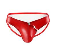 Mens Underwear,Sparkly Metallic G String with Button Fly Front Open Bulge Pouch Thongs Men's Sexy Underpants Erotic Briefs Lingerie Low Rise Dancewear Clubwear Joke Secret Gift Red XXL