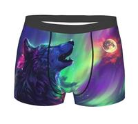 Men'S Underwear Trunks Comfortable Boxer Briefs Fitted Athletic Underwear Wolf Howling Moon Neon Northern Light Wild Animal M