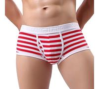 Mens Underwears Casual Striped Printed Pouch Boxer Briefs Summer Stretchy Comfortable Boxers for Men(Red,X-Large)