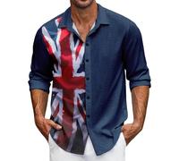 Men's Union Jack Hawaiian Shirts UK British Flag Print Short Sleeve Shirt Regular Fit Summer Shirt Casual Button Down Beach Shirts Tropical Vacation Tops England United Kingdom Holiday Clothes Navy