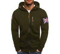 Mens Union Jack Hoodies Zip Up Great Britain Bunting Flags Print Sweatshirt Jackets Long Sleeve Hooded Lightweight Pullover Tops Sports Workout Activewear Jumper with Pockets (GN2, M)