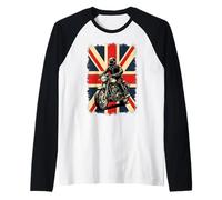 Mens Union Jack Motorcycle Biker Rider UK Flag Raglan Baseball Tee