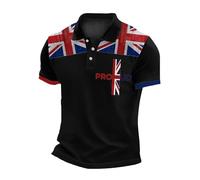Men's Union Jack Polo Shirt Bunting Flags Print Great Britain Short Sleeve Collared Button Down Golf Shirt Summer Regular Fit T-Shirt Holiday Clothes for Men UK Plus Size (C6-Black, 4XL)