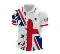 Men's Union Jack Polo Shirt Bunting Flags Print Great Britain Short Sleeve Collared Button Down Golf Shirt Summer Regular Fit T-Shirt Holiday Clothes for Men UK Plus Size (B10-Red, 5XL)