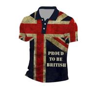 Men's Union Jack Polo Shirt Bunting Flags Print Great Britain Short Sleeve Collared Button Down Golf Shirt Summer Regular Fit T-Shirt Holiday Clothes for Men UK Plus Size (C10-Khaki, L)