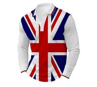Men's Union Jack Polo Shirt Bunting Flags Print Great Britain Short Sleeve Lightweight Breathable Golf Polo Shirt for Men Adult Summer Tennis T-Shirts Veteran Day Outfit Pirate Shirt (E-White,S)