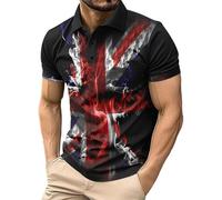 Men's Union Jack Polo Shirt Bunting Flags Print Great Britain Short Sleeve Plain Pique Top Designer Tshirt Tee Holiday Collared Golf Shirt Holiday Clothes Vintage Oversize Shirts (I-Black,XXL)