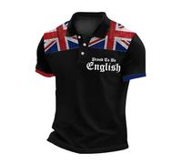 Men's Union Jack Polo Shirt Great Britain Bunting Flags Print Short Sleeve Collared Button Down Golf Shirts Summer Regular Fit Plus Size T-Shirt Holiday Clothes for Men UK (C5-Black, L)