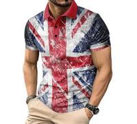 Men's Union Jack Polo Shirt Great Britain Bunting Flags Print Short Sleeve Collared Button Down Golf Shirts (UK, Alpha, L, Regular, Regular, #12)