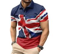 Men's Union Jack Polo Shirt Great Britain Bunting Flags Print Short Sleeve Collared Button Down Golf Shirts (UK, Alpha, L, Regular, Regular, #10)